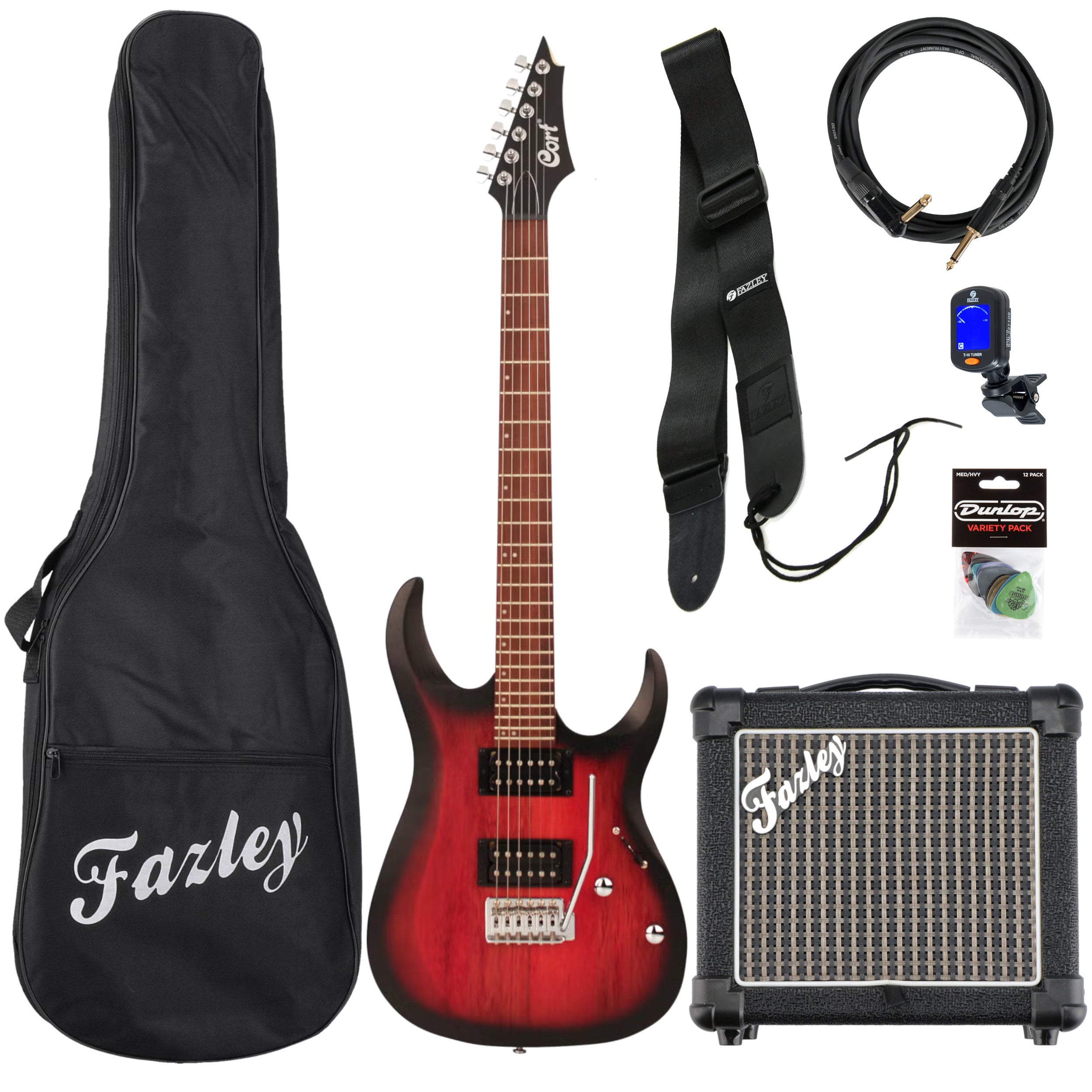 Cort X-100 Open Pore Black Cherry Burst elektrische gitaar starterset