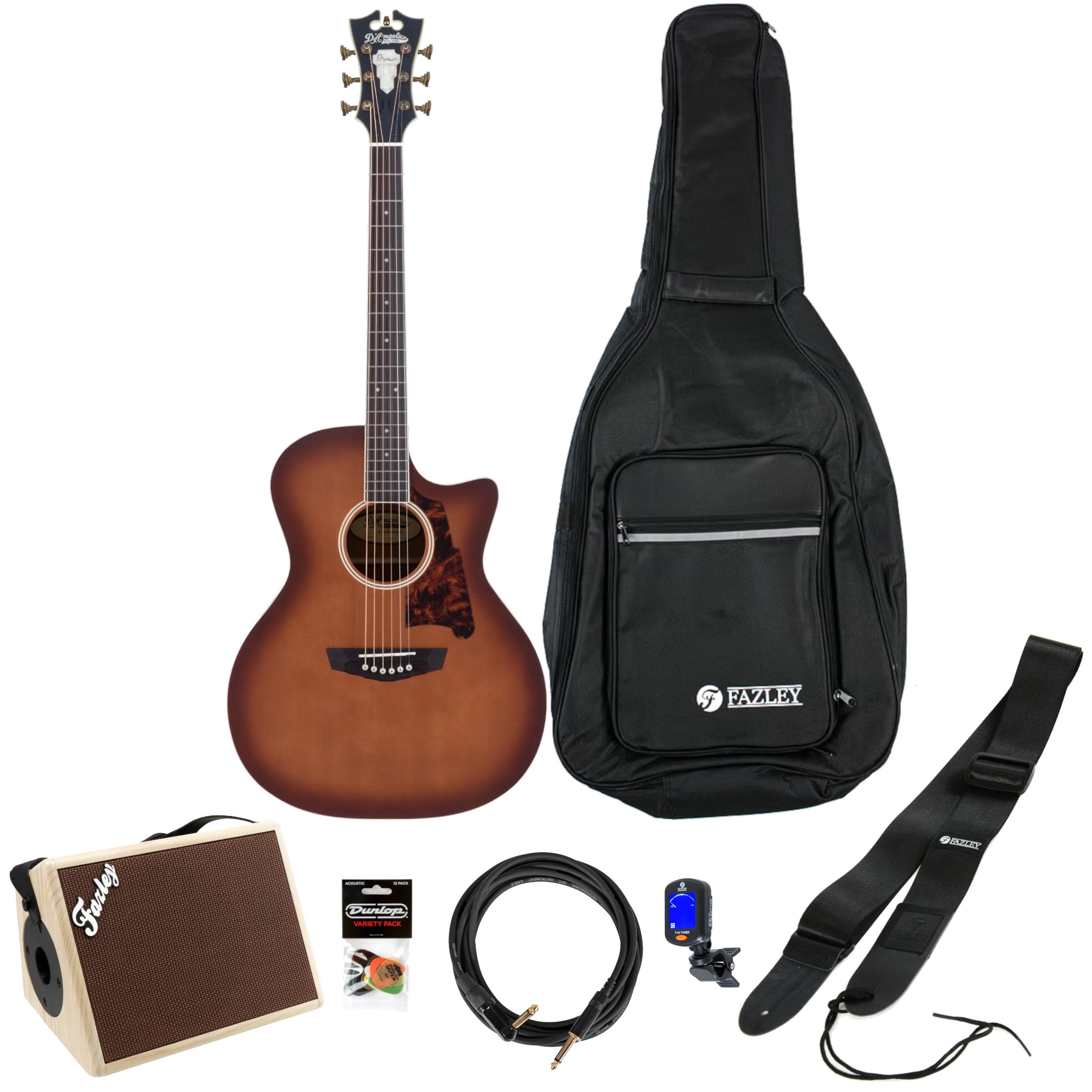 D'Angelico Premier Gramercy Caramel Burst E/A westerngitaar starterset met versterker
