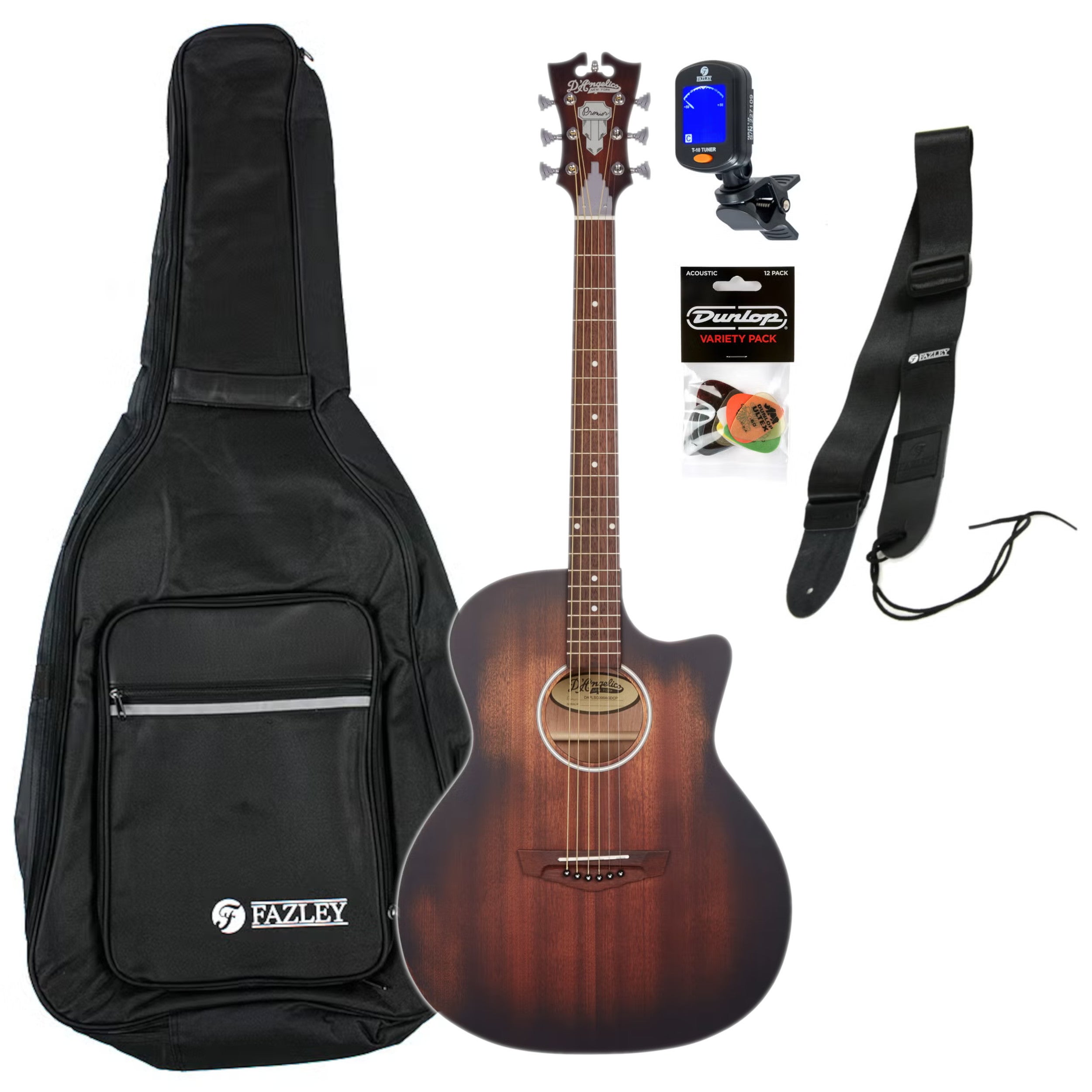 D'Angelico Premier Gramercy LS Aged Mahogany elektrisch-akoestische westerngitaar starterset