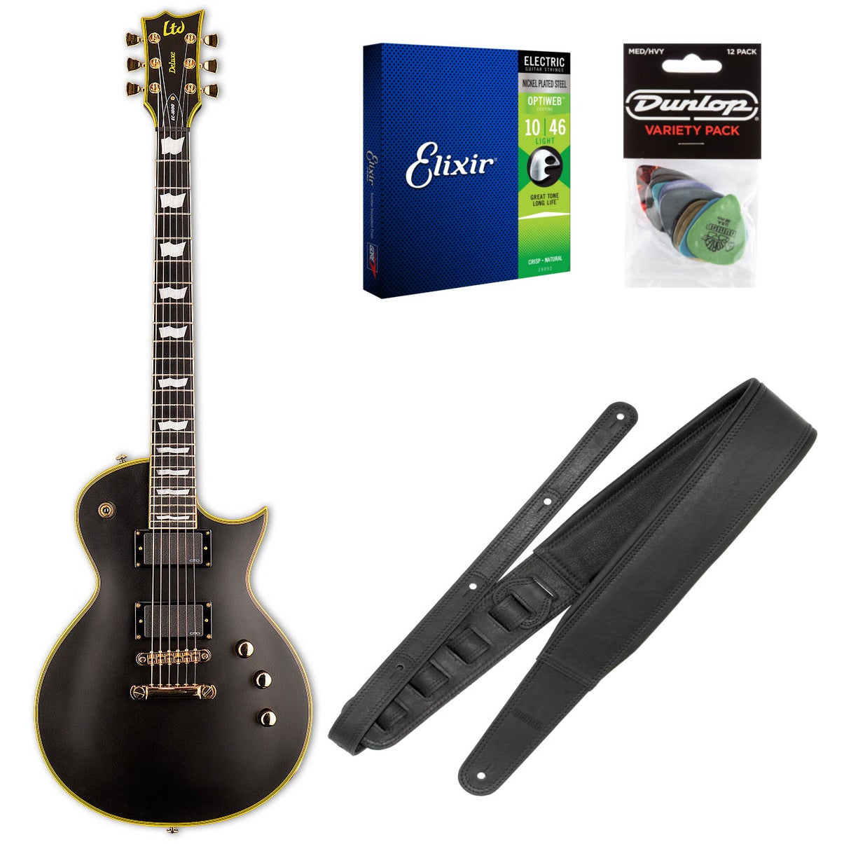 ESP LTD Deluxe EC-1000 Vintage Black EMG + accessoires
