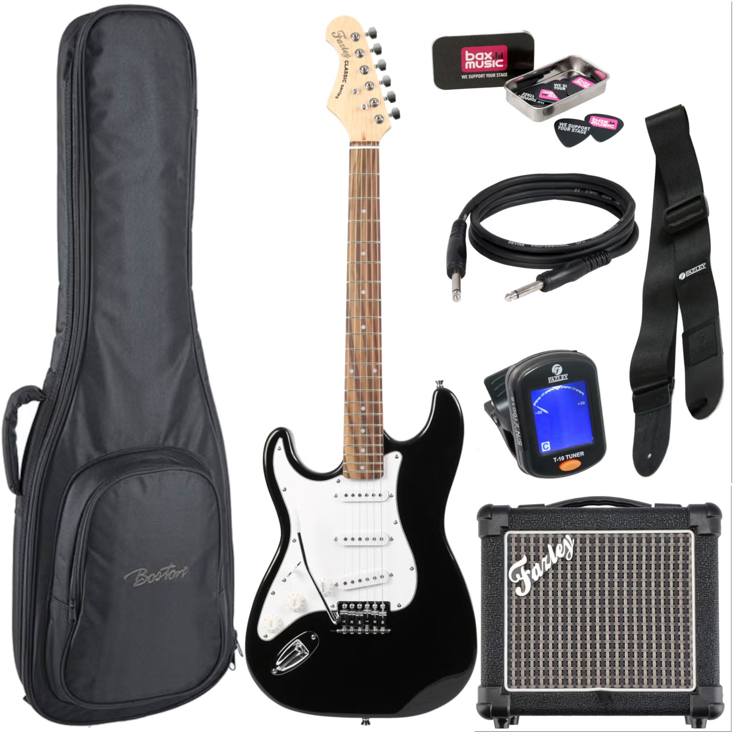 Fazley Classic Series FST118 Black LH elektrische gitaar starterset