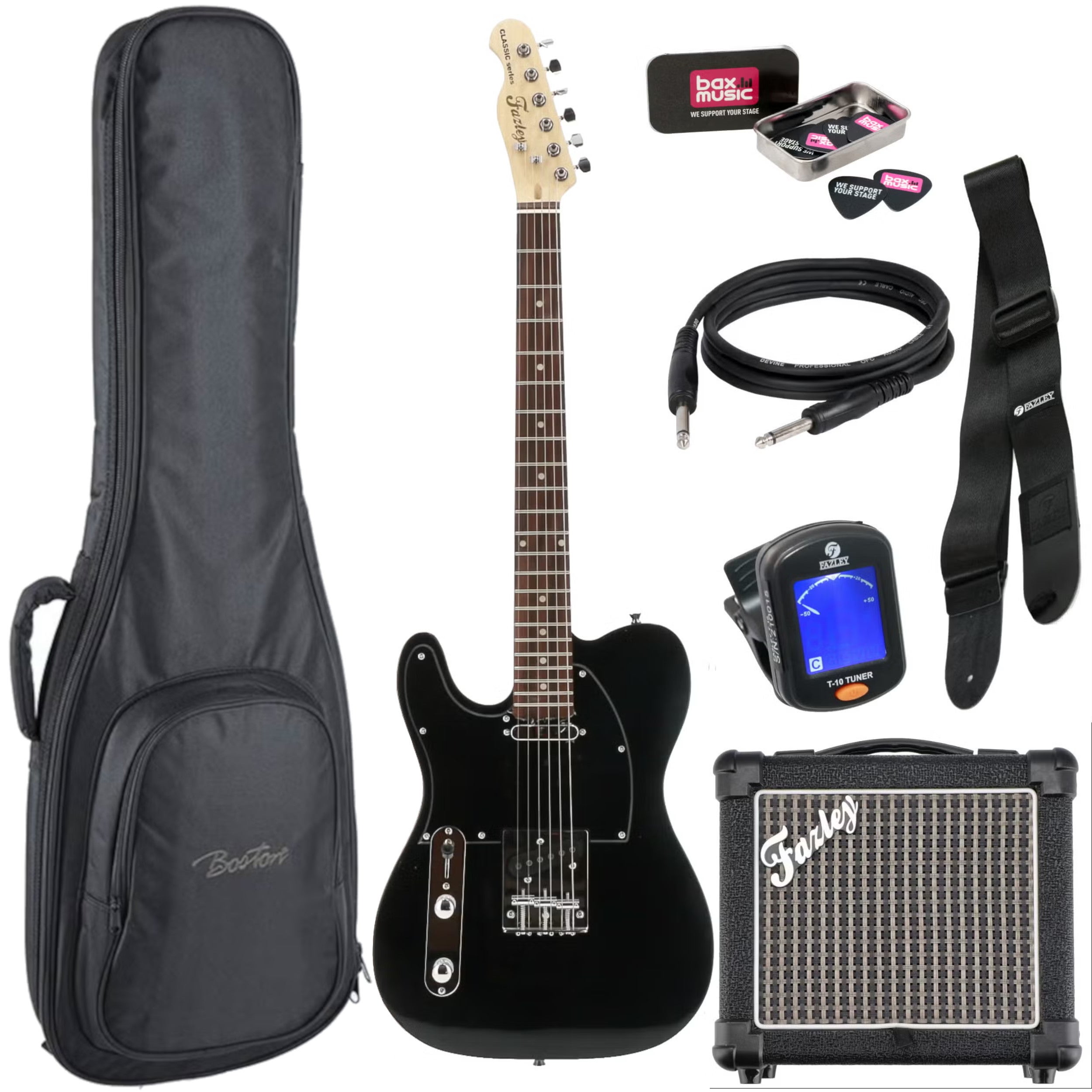 Fazley Classic Series FTL218 Black LH elektrische gitaar starterset