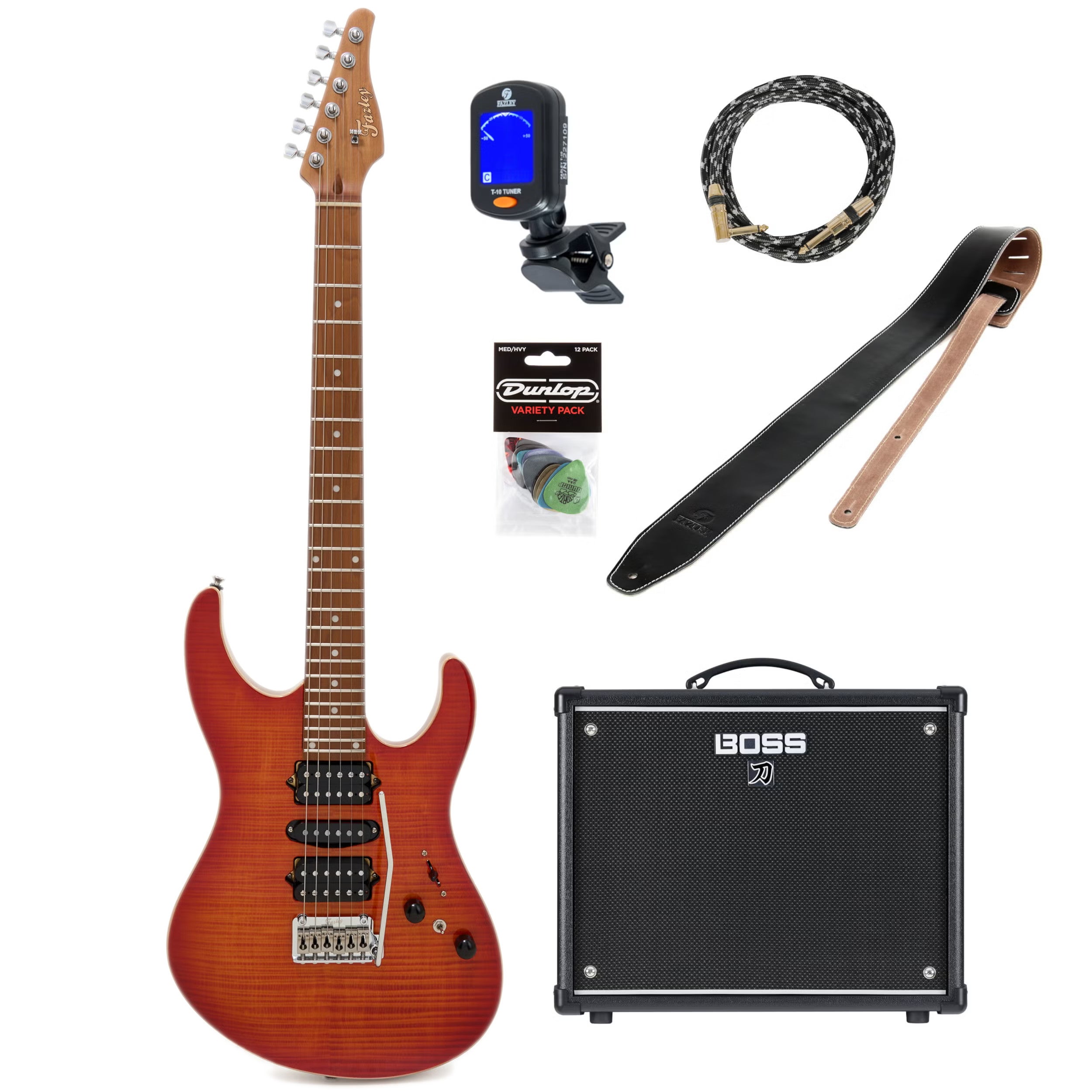 Fazley Modern Series Evara HSH Ember Flame elektrische gitaar starterset met modeling combo