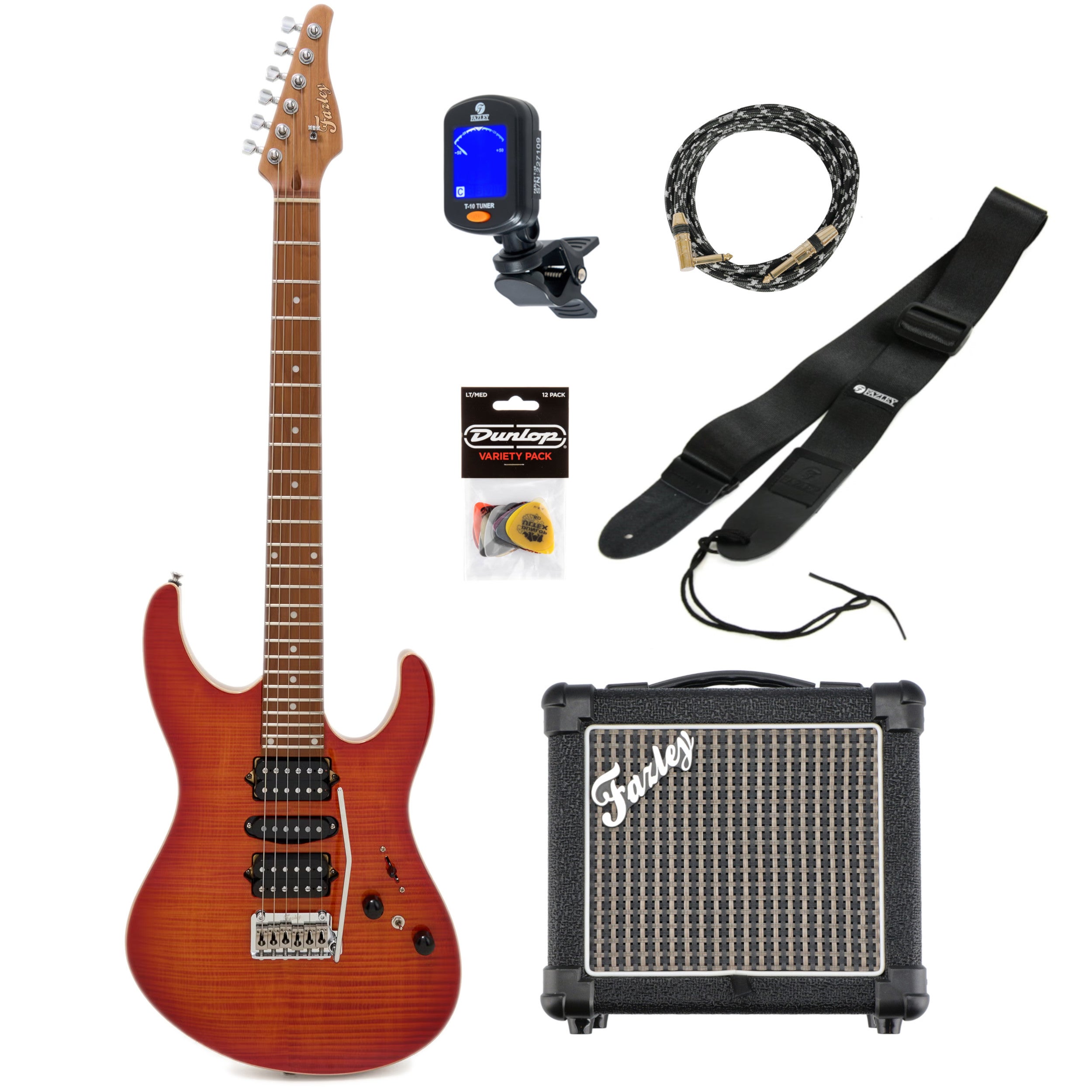 Fazley Modern Series Evara HSH Ember Flame elektrische gitaar starterset