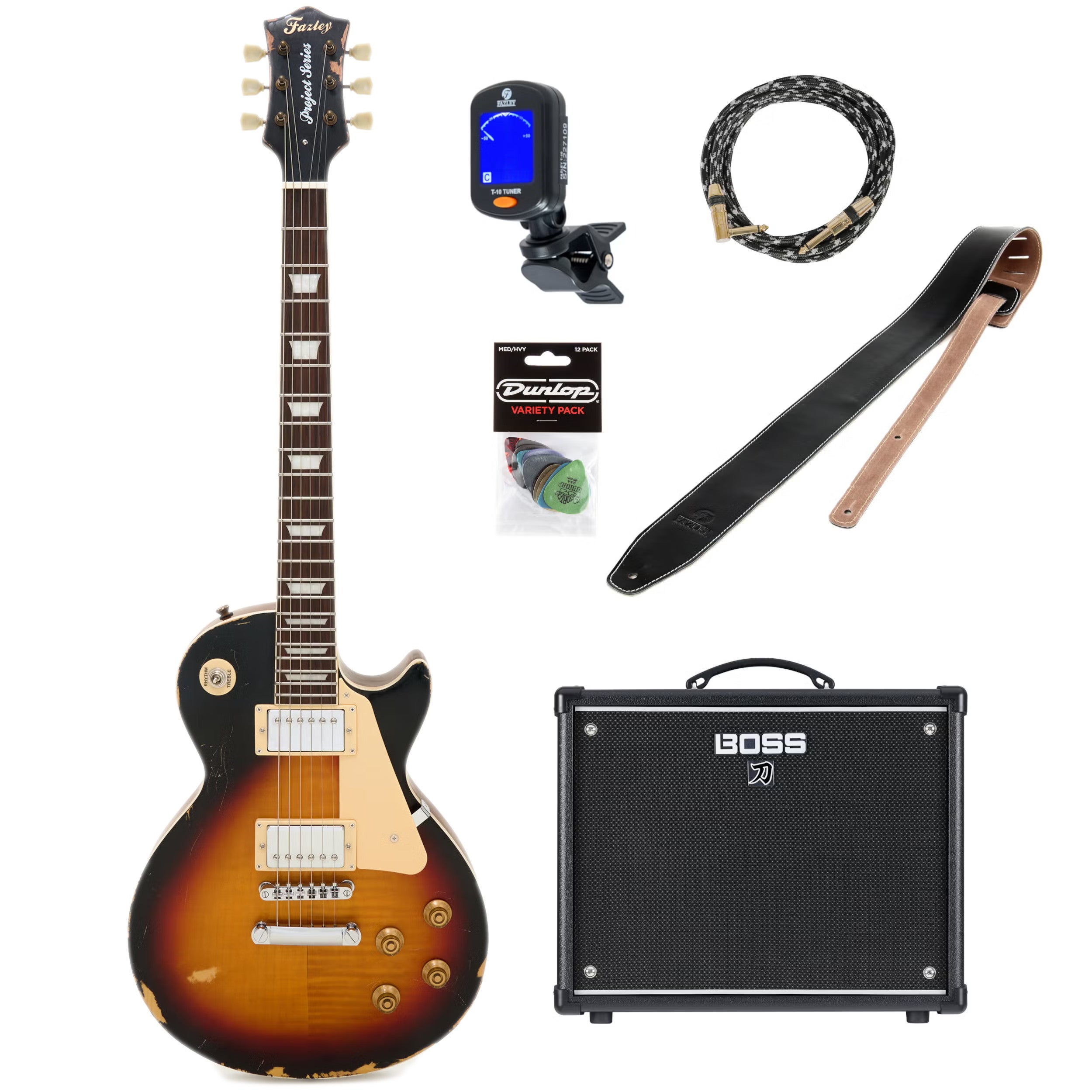 Fazley Project P6 Vintage Nitro Autumn Burst elektrische gitaar starterset