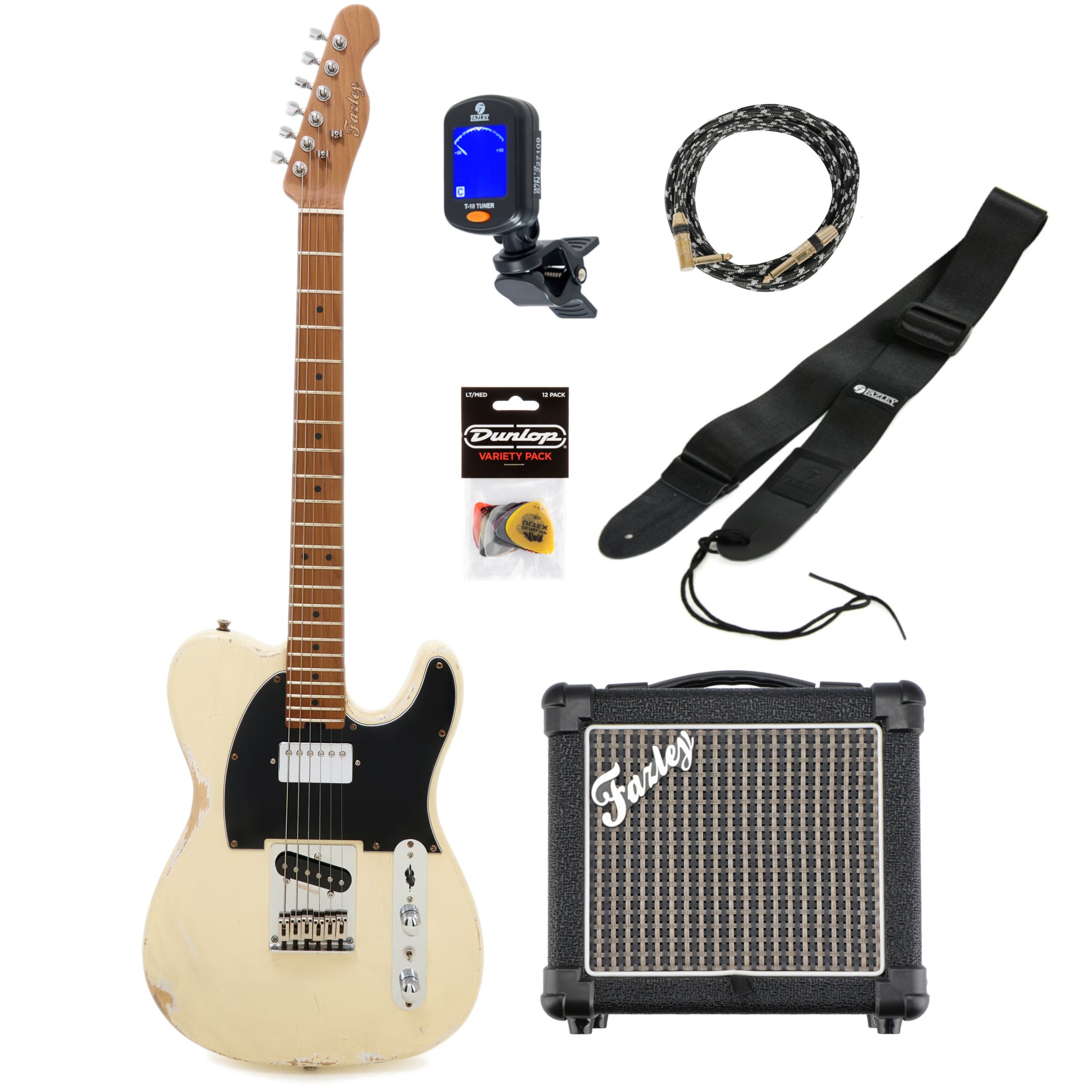 Fazley Relic T Olympic White elektrische gitaar starterset