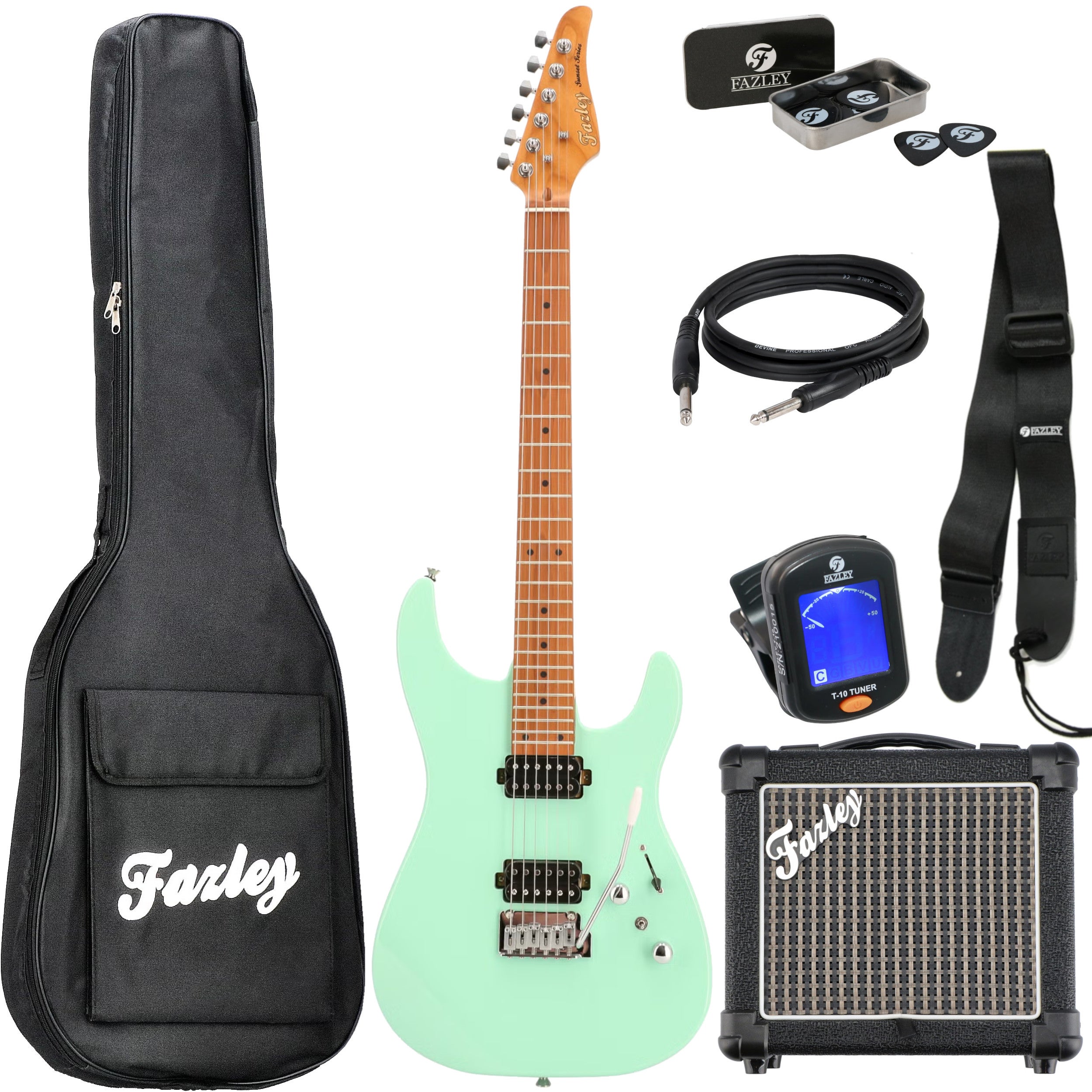 Fazley Sunset Series Sand Shark Surf Green elektrische gitaar starterset