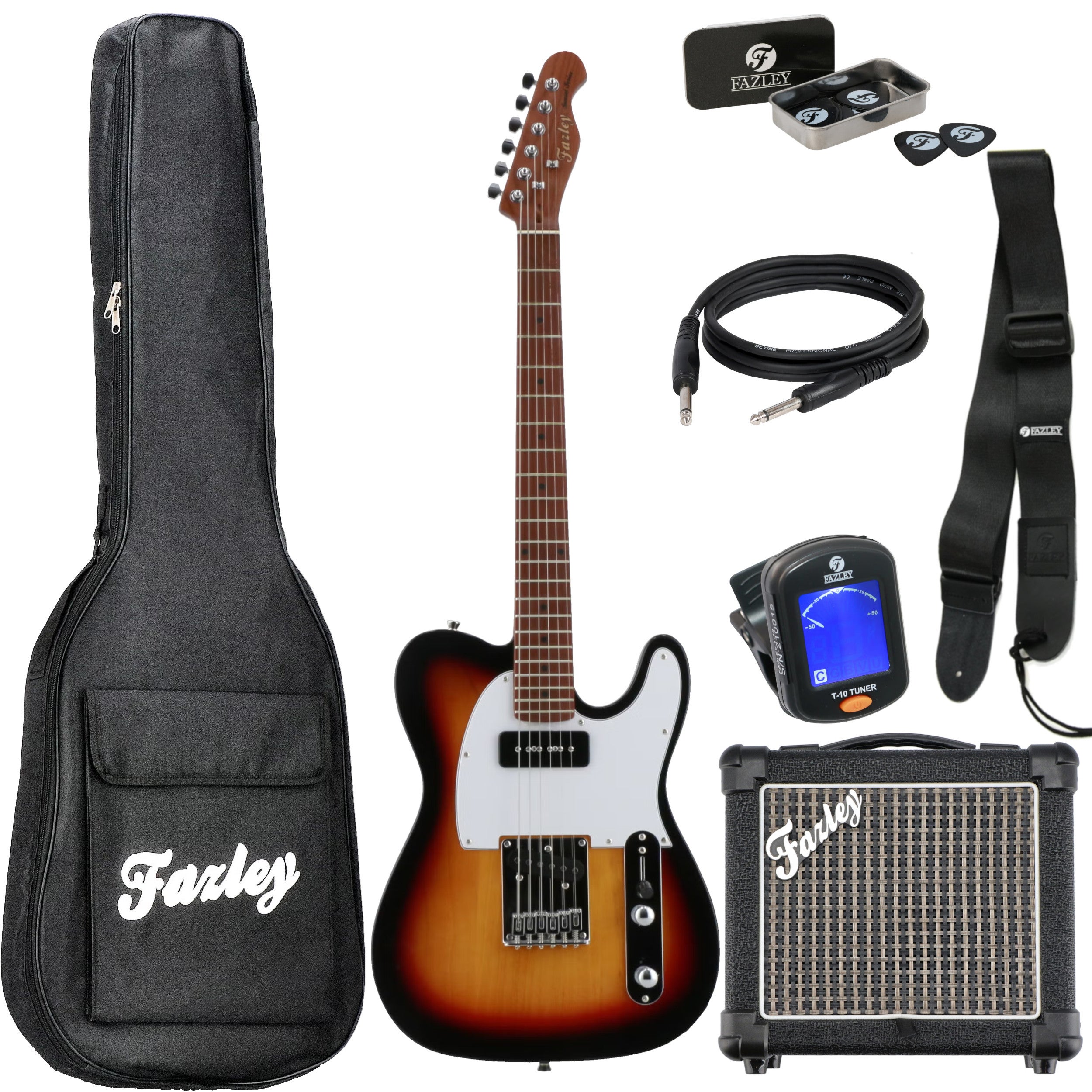 Fazley Sunset Series Tempest 90 3-Color Sunburst elektrische gitaar starterset