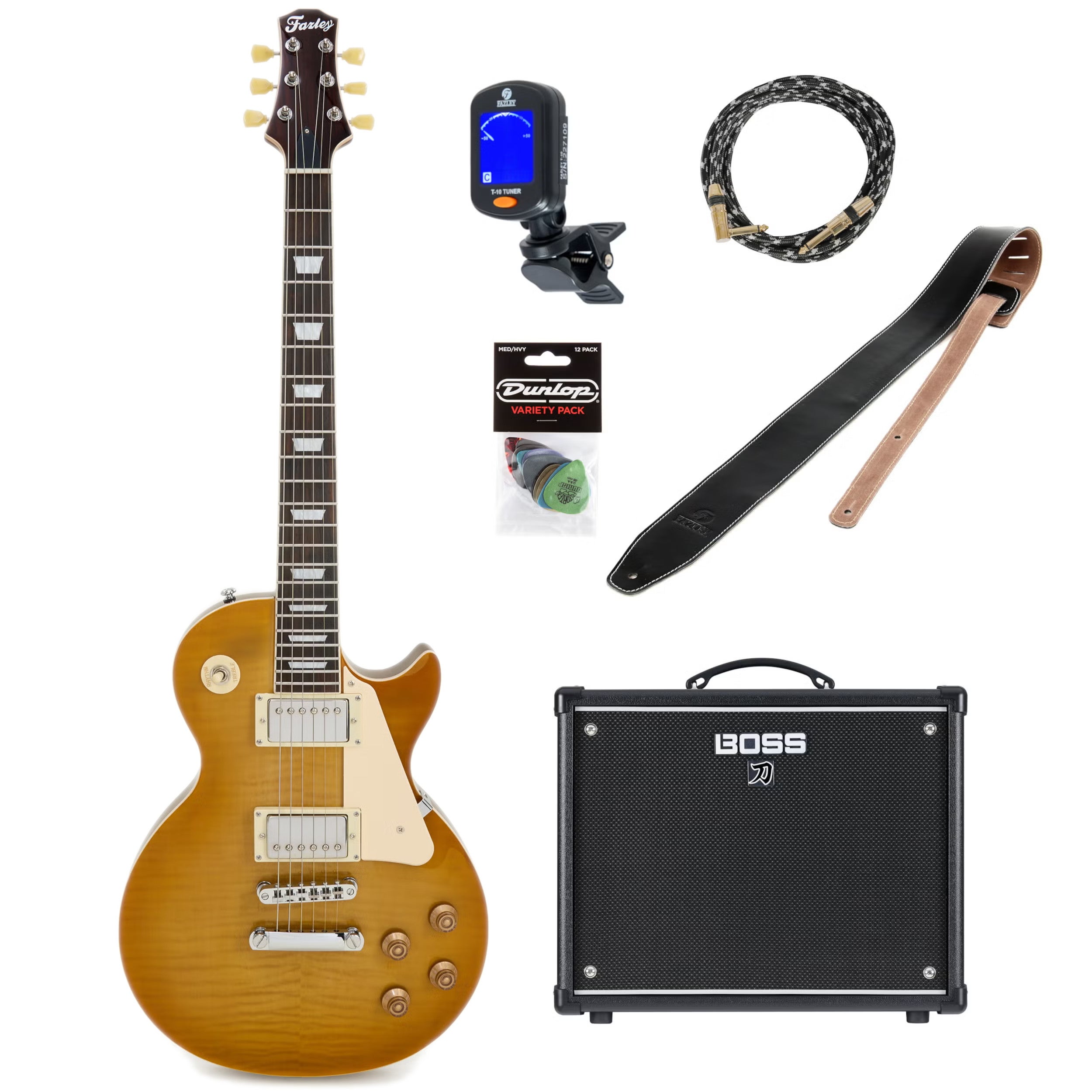 Fazley Vintage Series Lestoria Select Honey Burst elektrische gitaar starterset met modeling combo