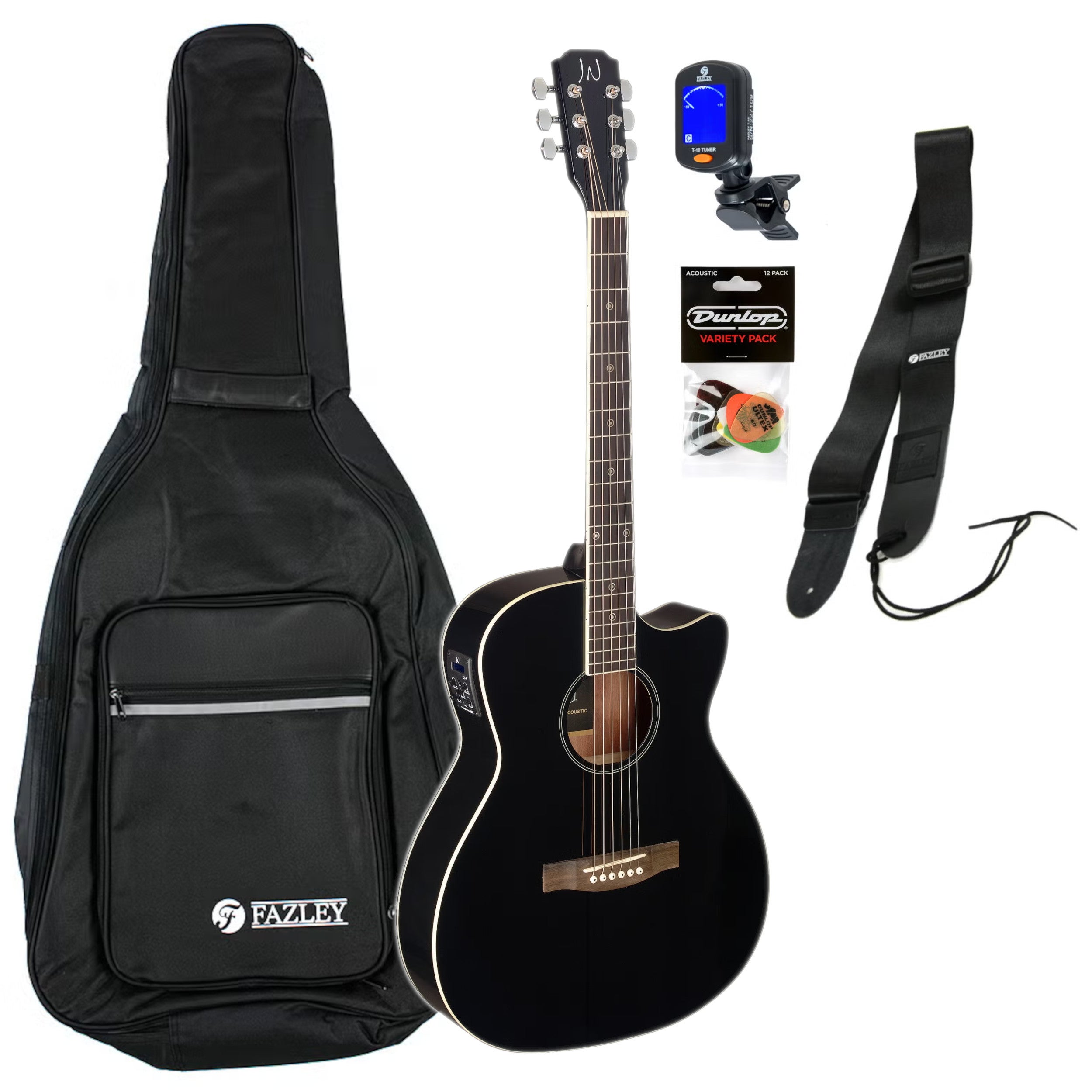 J.N Guitars Bessie BES-ACE Black elektrisch-akoestische westerngitaar starterset