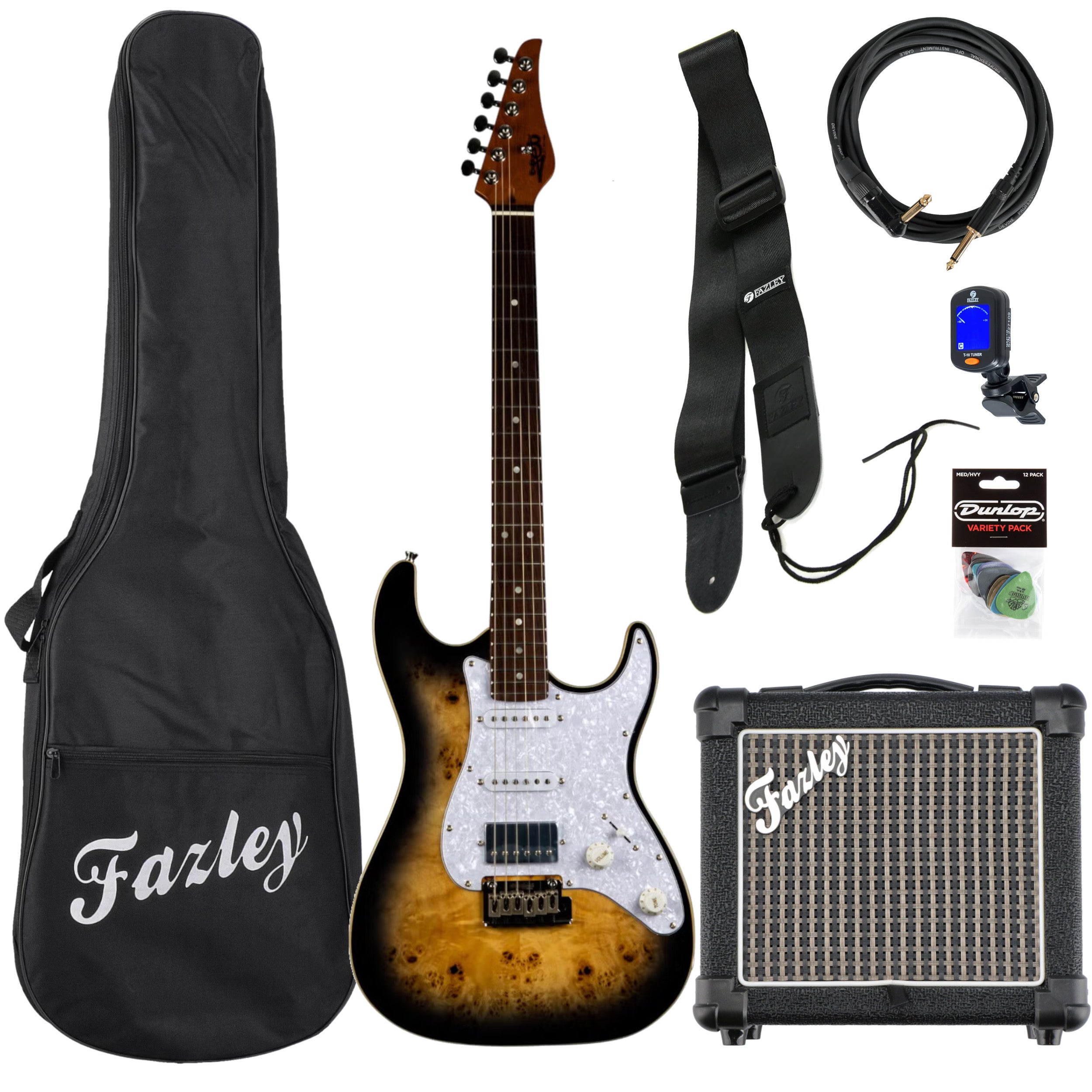 JET Guitars JS-450 Trans Brown Spalted Maple Top elektrische gitaar starterset