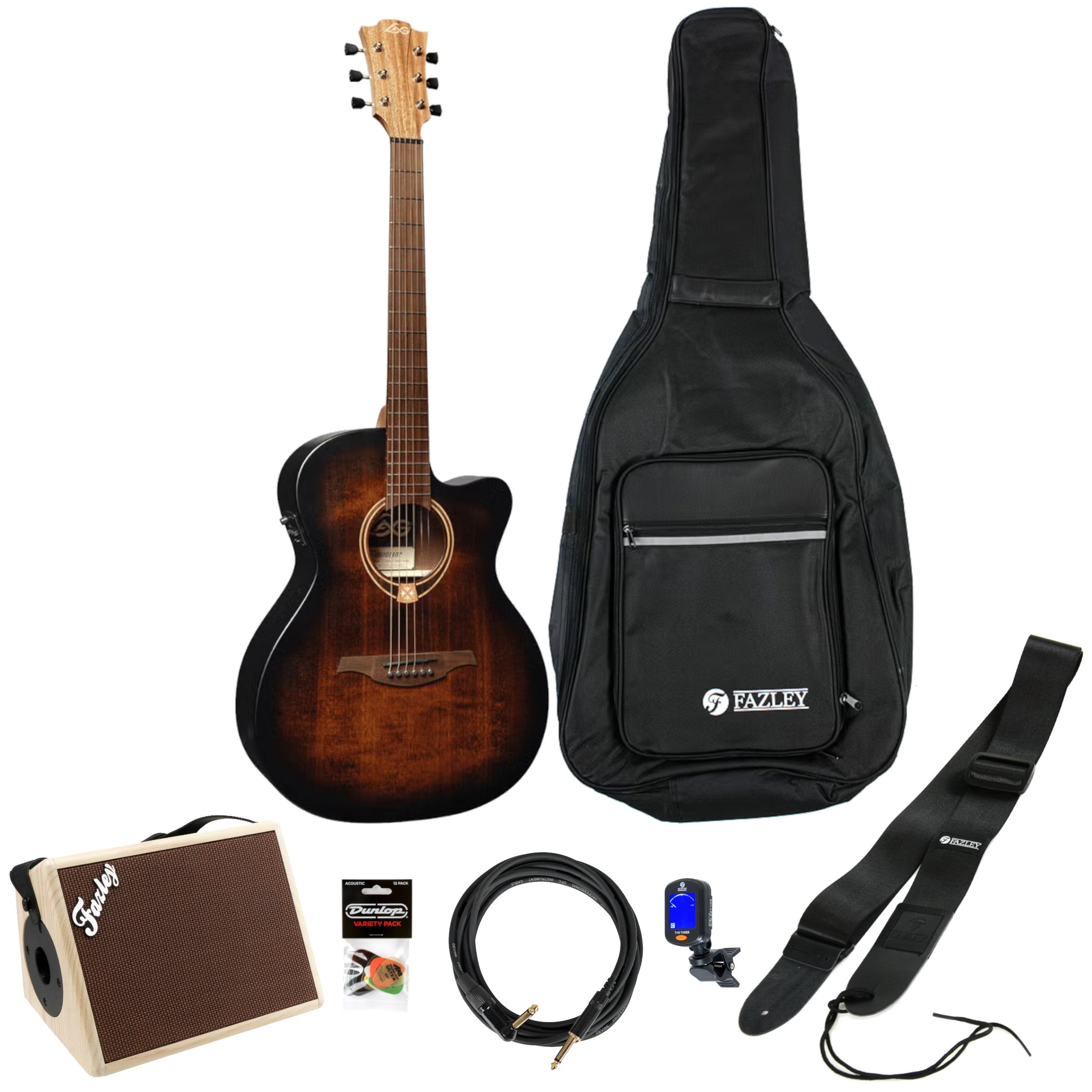 LAG Guitars Tramontane 70 T70ACE Black & Brown E/A westerngitaar starterset met versterker