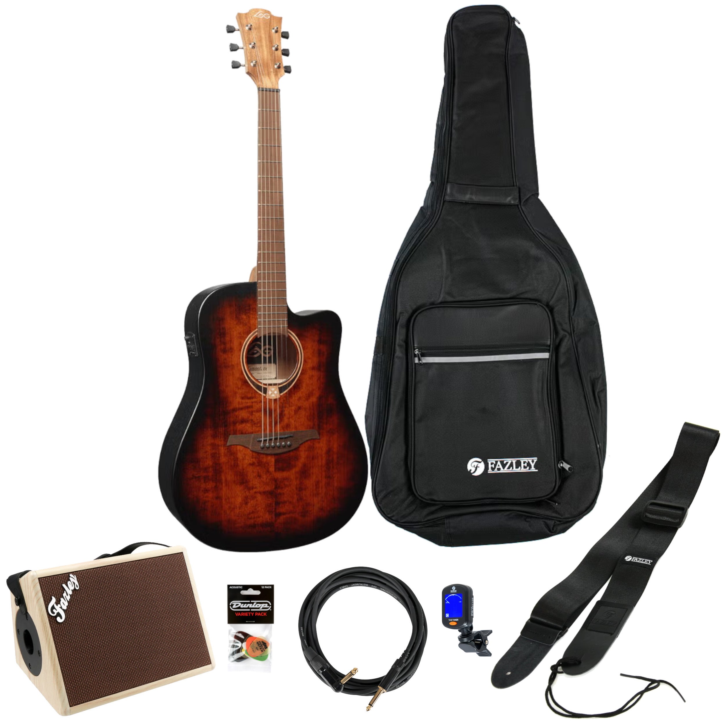 LAG Guitars Tramontane 70 T70DCE Black & Brown E/A westerngitaar starterset met versterker
