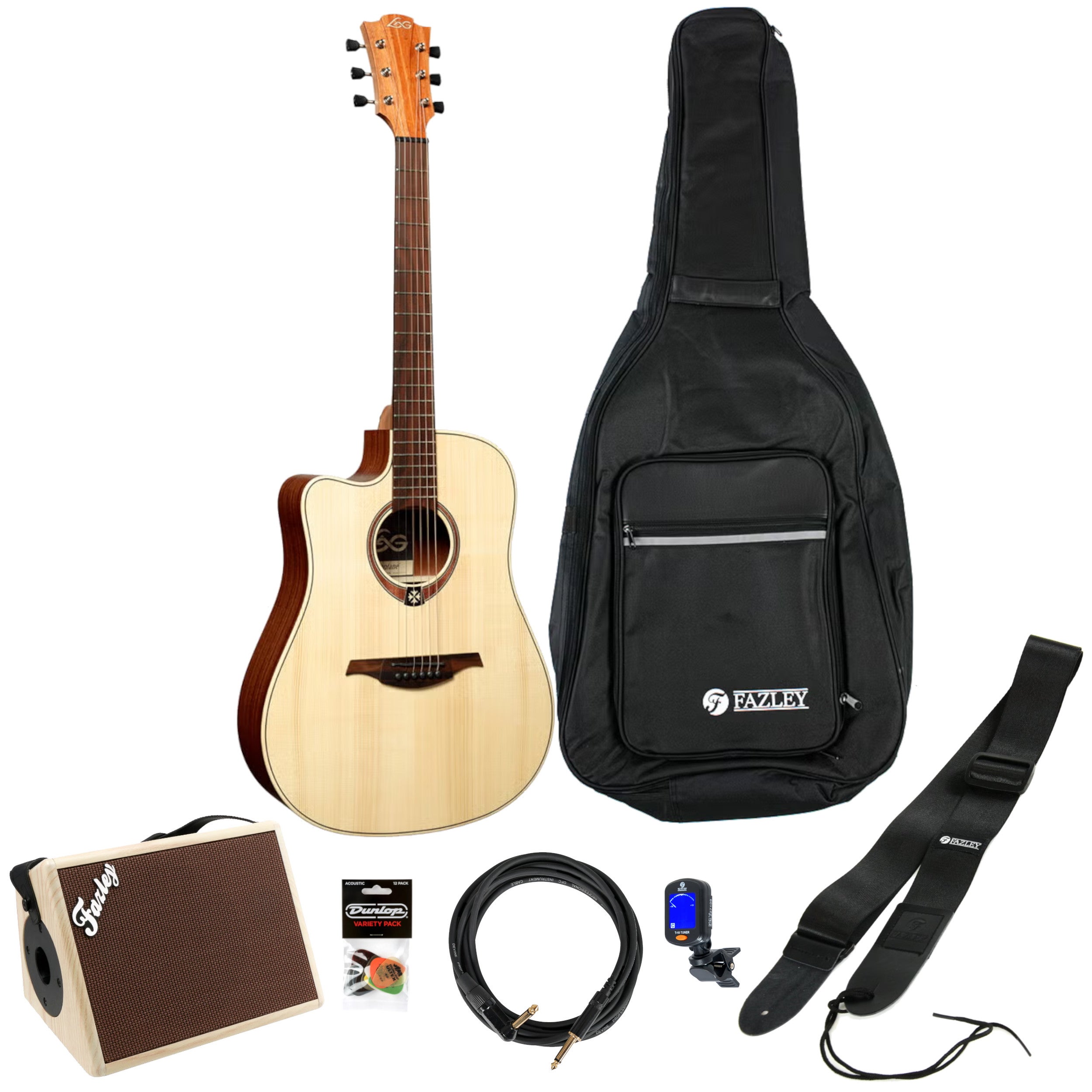 LAG Guitars Tramontane 70 TL70DCE Natural E/A westerngitaar starterset met versterker