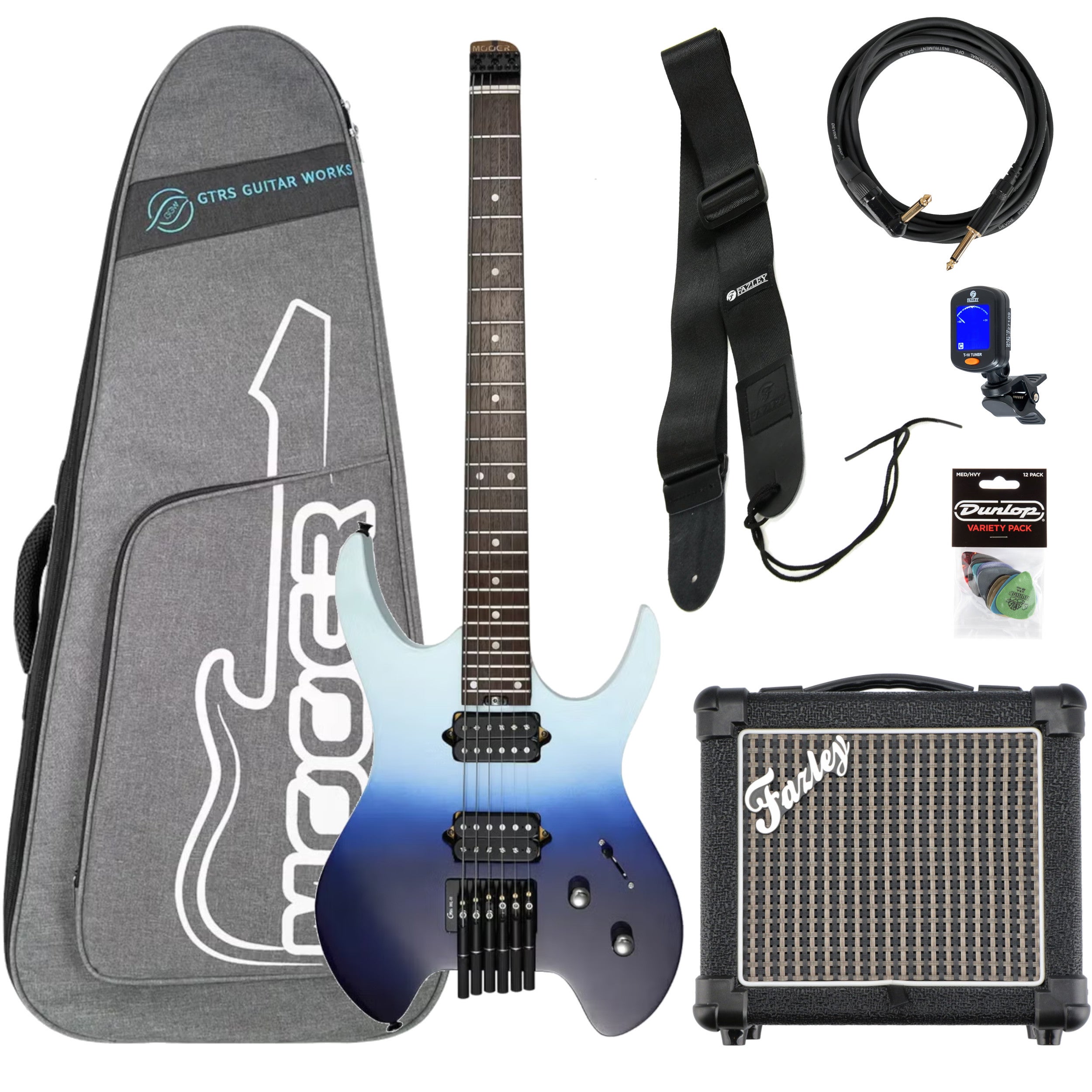 Mooer MHL50 Headless Guitar - SkyBlue-White Gradient