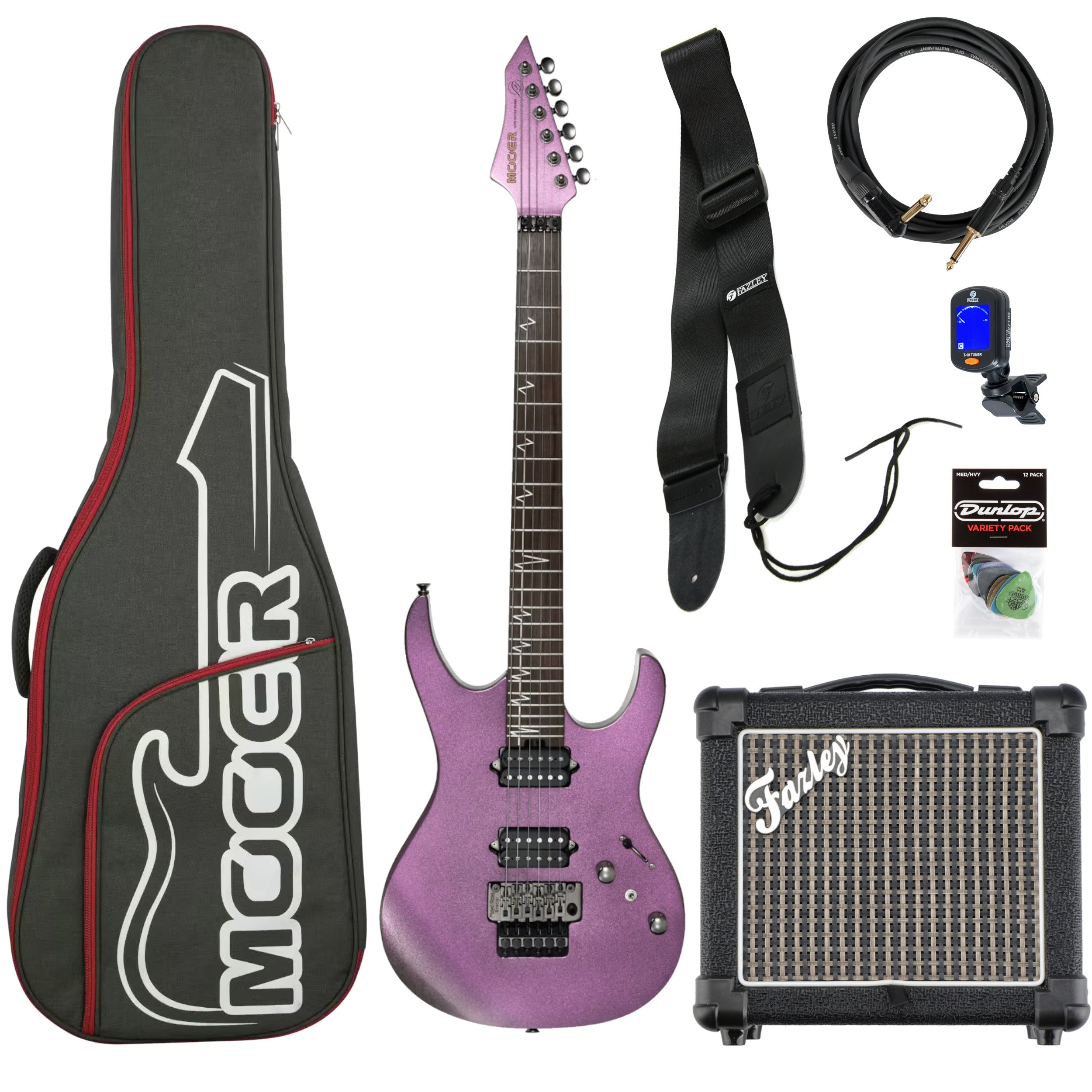 Mooer MMT100 FR Aurora Pink elektrische gitaar starterset