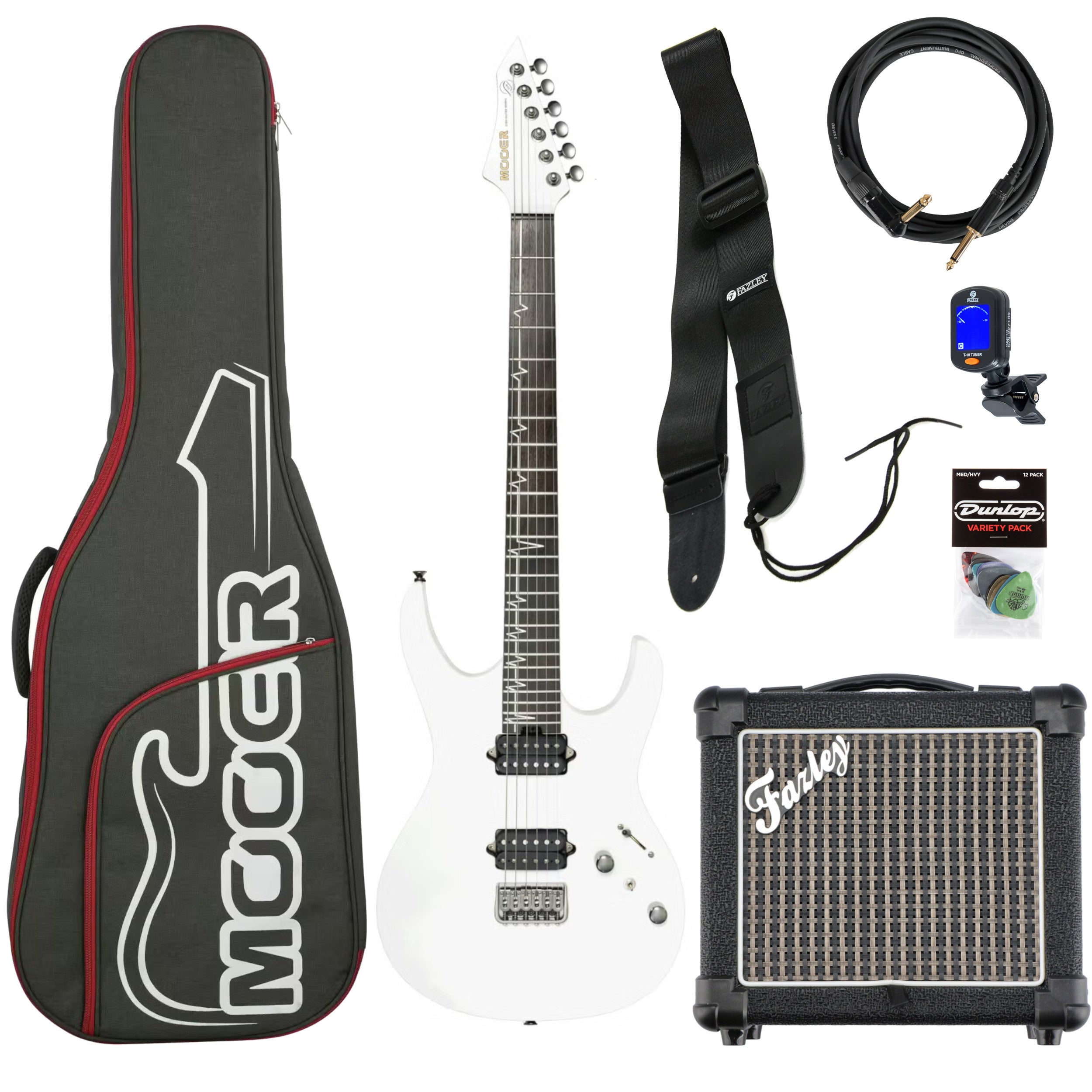 Mooer MMT100 Pearl White elektrische gitaar starterset