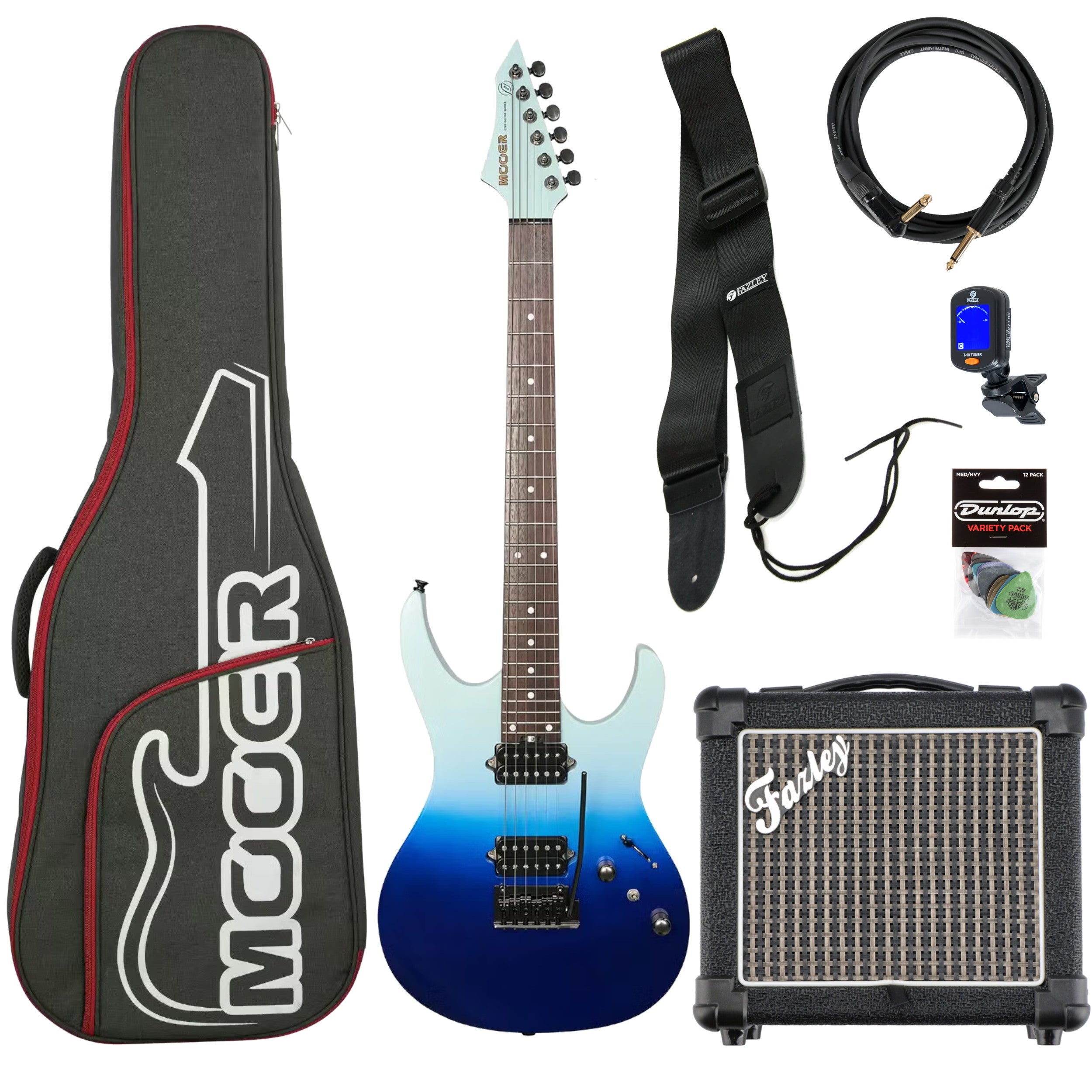 Mooer MMT50 Blue-White Gradient elektrische gitaar starterset