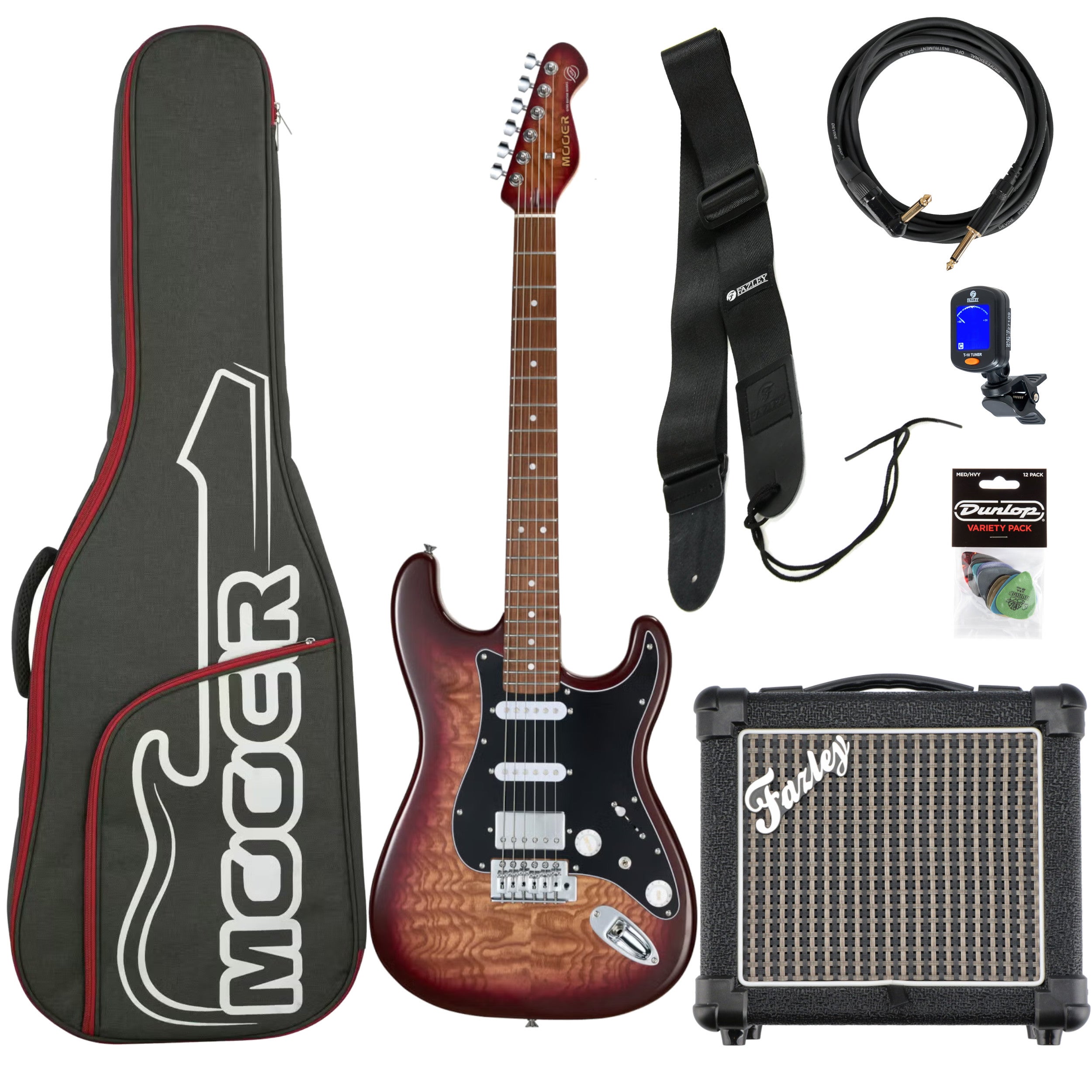 Mooer MSC20 Pro Amber Brown elektrische gitaar starterset