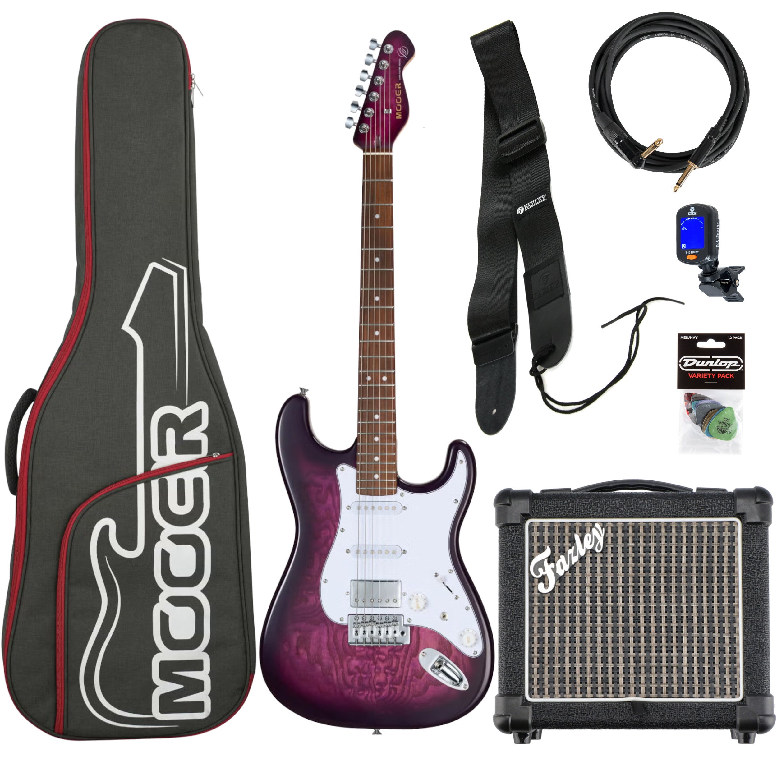 Mooer MSC20 Pro Prune Purple elektrische gitaar starterset