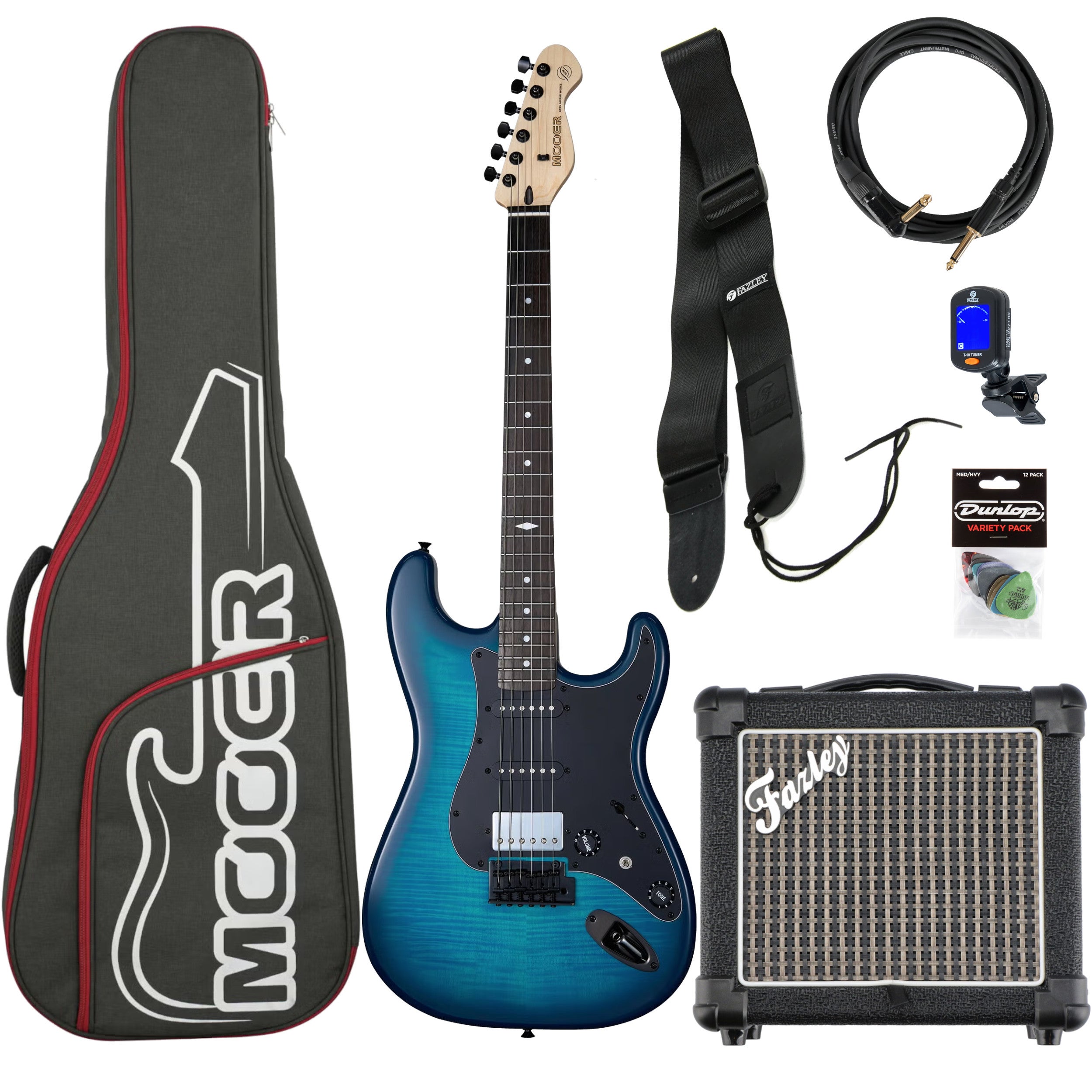 Mooer MSC31 Pro Guitar Blue Burst elektrische gitaar starterset