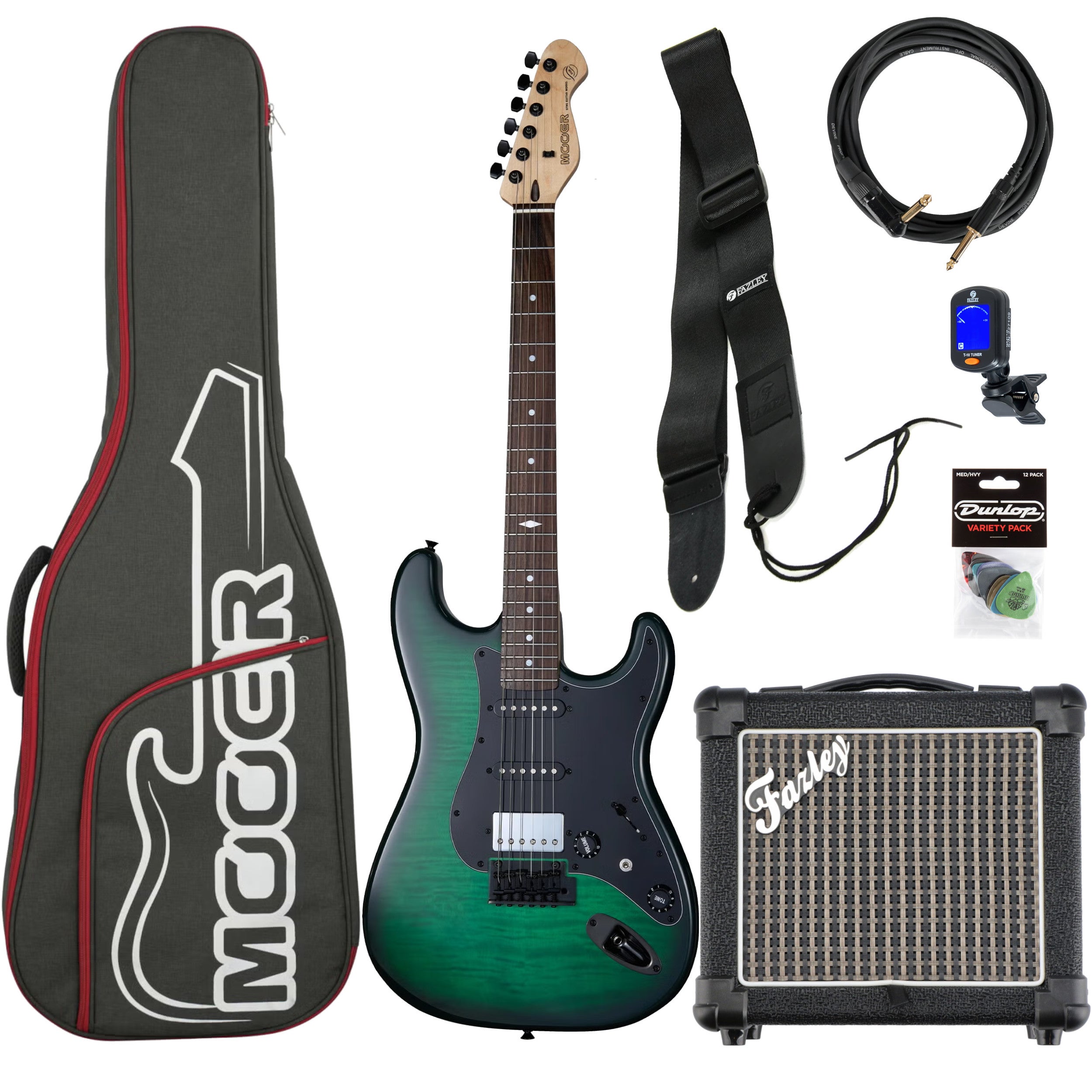 Mooer MSC31 Pro Guitar Green Burst elektrische gitaar starterset