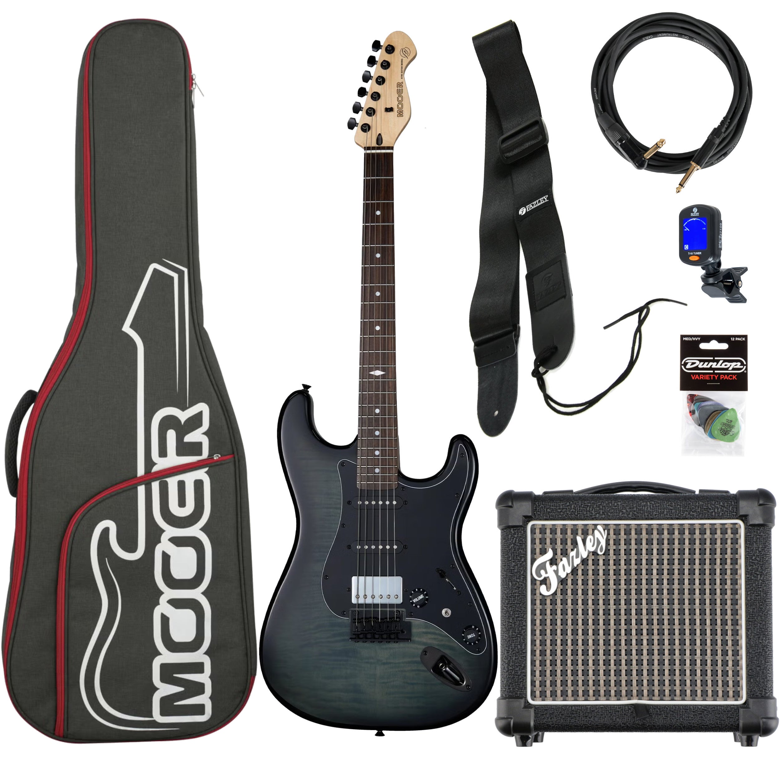 Mooer MSC31 Pro Guitar Grey Burst elektrische gitaar starterset