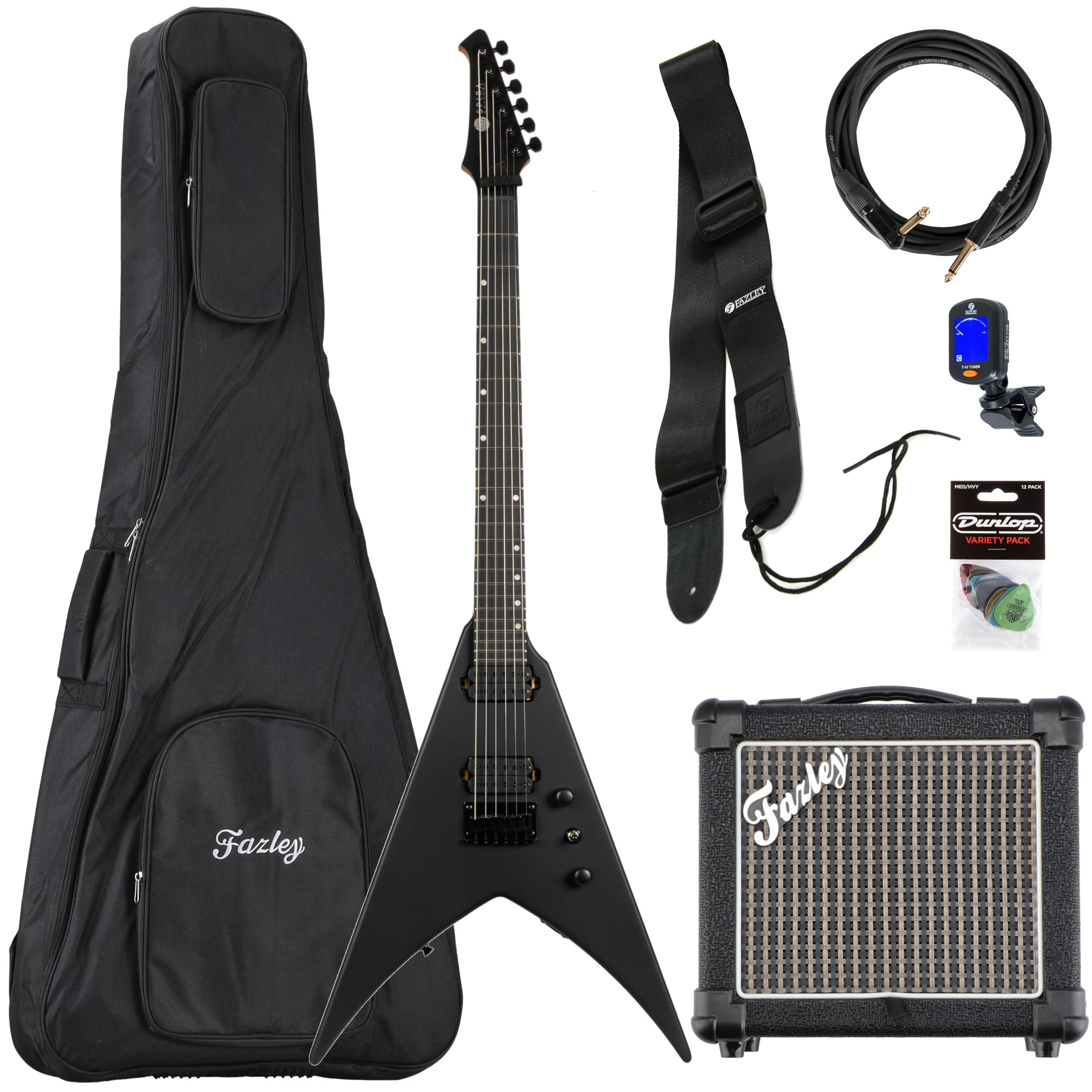 Spira Guitars V-400 MBK Satin Black elektrische gitaar starterset