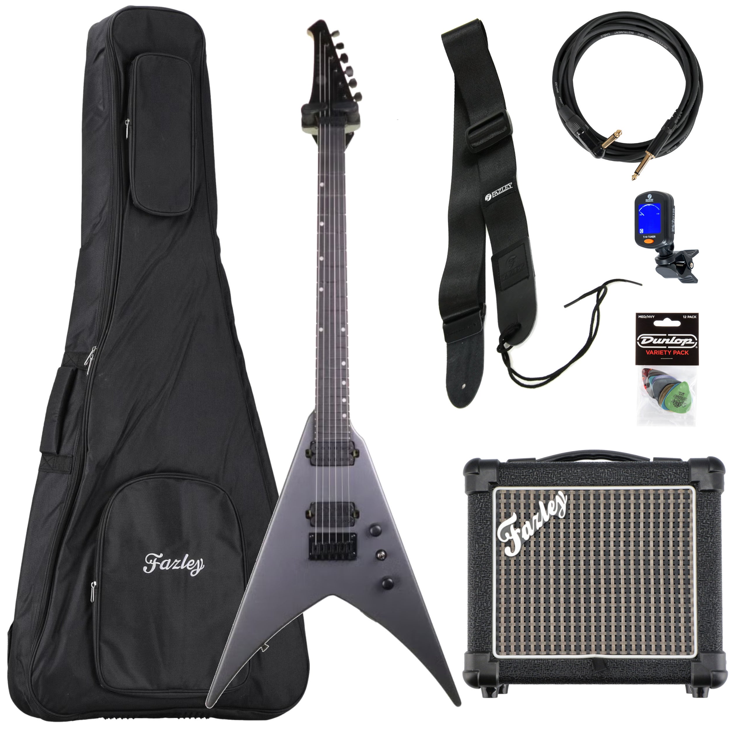Spira Guitars V-400 MSL Satin Silver elektrische gitaar starterset